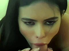 Brunette Latina plays with my cock, forces deep throat, and rides hard. Her wet pussy moans loud.