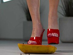 Petite Brunette Crushes Fruit in Hot Heel Fetish
