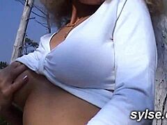 hey, check these 2 milf amateurs flashing at the restaurant and banging clients