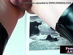 Gothic femboy plays with anal beads in the bedroom for close-up fun