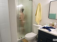 justine jakobs cleans stepsons cock in steamy shower session