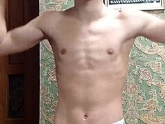 Skinny Boy Flexing Hard in Tight Underwear