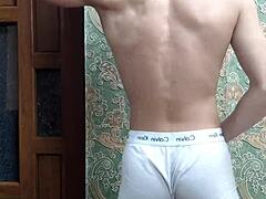 Skinny Boy Flexing Hard in Tight Underwear