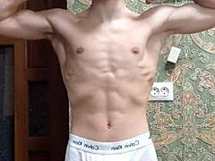 Skinny Boy Flexing Hard in Tight Underwear