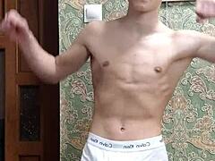 Skinny Boy Flexing Hard in Tight Underwear