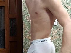 Skinny Boy Flexing Hard in Tight Underwear