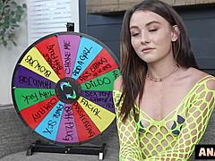 Anal Slut Brunette Stretches Butthole with Wild Wheel of Anal Tricks