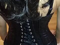 Shy Desi teen in black corset gives awkward POV lap dance