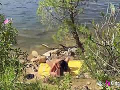 outdoor thrill as noa hooks up with a guy by the lake for fun