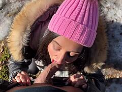 real sex in snowy winter forest with creampie finish... so hot! ❄️