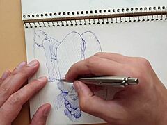 quick sketch of parker ballpoint pen in my sketchbook with doggy-style foot focus