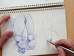 quick sketch of parker ballpoint pen in my sketchbook with doggy-style foot focus