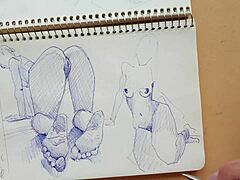 quick sketch of parker ballpoint pen in my sketchbook with doggy-style foot focus