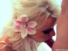 Look at this stunning blonde babe working his cock in an epic sucking session.