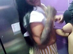 Party night turns into steamy lesbian sex in the club bathroom late at night