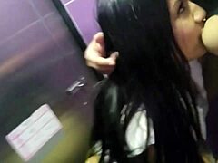 Party night turns into steamy lesbian sex in the club bathroom late at night