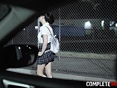 Uniformed teen takes a massive anal creampie during her wild hardcore session
