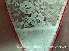 Upskirt view of 64yr old British milf, oops! Housewife in stockings flashes panties by mistake.