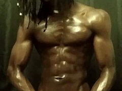 Big Black Cock Stroked with Tons of Slick Oil