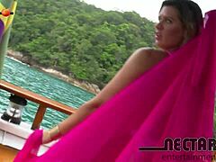Big Bambu drills famous Brazilian actress Katharine Madrid by pool.