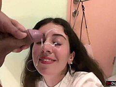 Damn! Girl Eats Lunch with Cum on Face in Public Cafe!