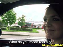 Hitchhiking Brunette Flashes Her Tits In Public Outdoor Adventure.