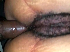 Hairy skank swaps between anal and pussy pounding action.