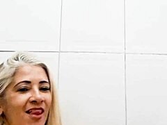 blonde milf slut goes wild in bathroom. shoving dildo deep in her pussy while naked backstage. her homemade solo is pure heat!