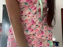 Look at this innocent Latina girl caught on spy camera in pajamas