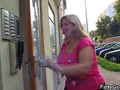 Damn, chubby blonde slut spreads her legs wide for her man!
