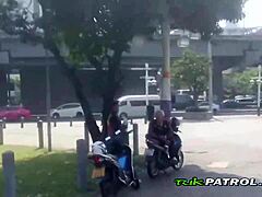 Sweet Asian teen's pussy slammed hard outdoors