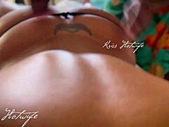 married slut gets a massage with tits out and thong buried deep in her juicy pussy while teasing the service guy