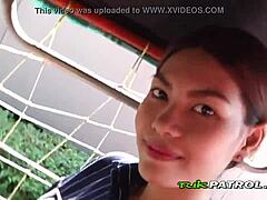Sweet Asian teen's pussy slammed hard outdoors