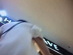 Peek under this young girl's skirt for purple panties surprise