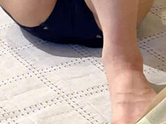 Snapped a pic of my wife’s legs before banging, her pussy was drenched
