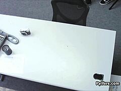 Shae got caught on CCTV at the office. She slid onto the officer's cock to escape trouble.