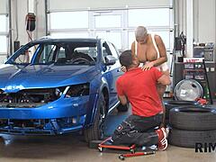 Man, this chesty babe's anilingus totally made mechanic's day!
