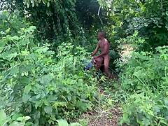 we slipped into the bush for a quick doggy bang with her curvy ebony body