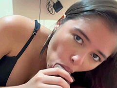 Teen Latina fucks hard in POV and swallows fresh cum