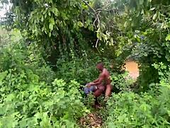 we slipped into the bush for a quick doggy bang with her curvy ebony body