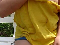 Erika flashes her curves in the park today