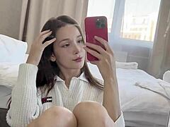 Ellie Leen Fingers Her Wet Shaved Pussy in Front of Mirror!