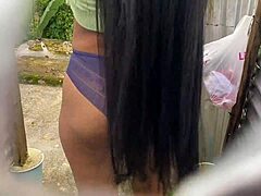 Camera Catches Unaware Latina Changing at Beach Locker Room