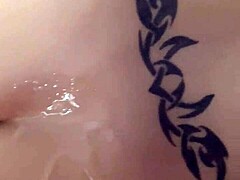 Shooting a hot load all over Lisa’s inked ass.