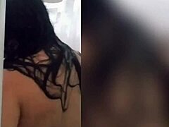 cute latina teen showering with wet body and sensual tattoo in steamy bathroom