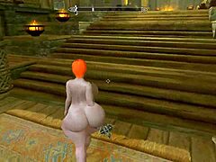 Big-booty redhead stuns in Skyrim setting