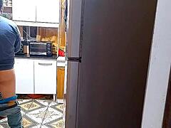 Wife and lover banging hard in kitchen