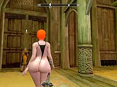 Big-booty redhead stuns in Skyrim setting