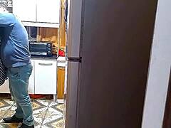 Wife and lover banging hard in kitchen
