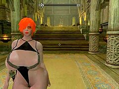 Big-booty redhead stuns in Skyrim setting